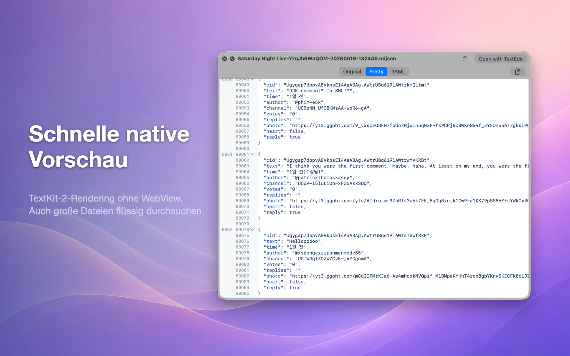 QLook JSON — Mac 10